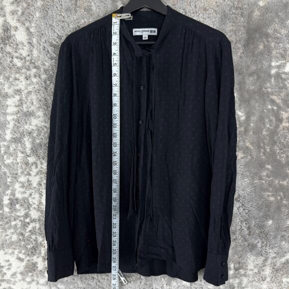 Uniqlo Size L Tie Front Casual Minimalist Button Top Black Long Sleeve - Picture 2 of 9